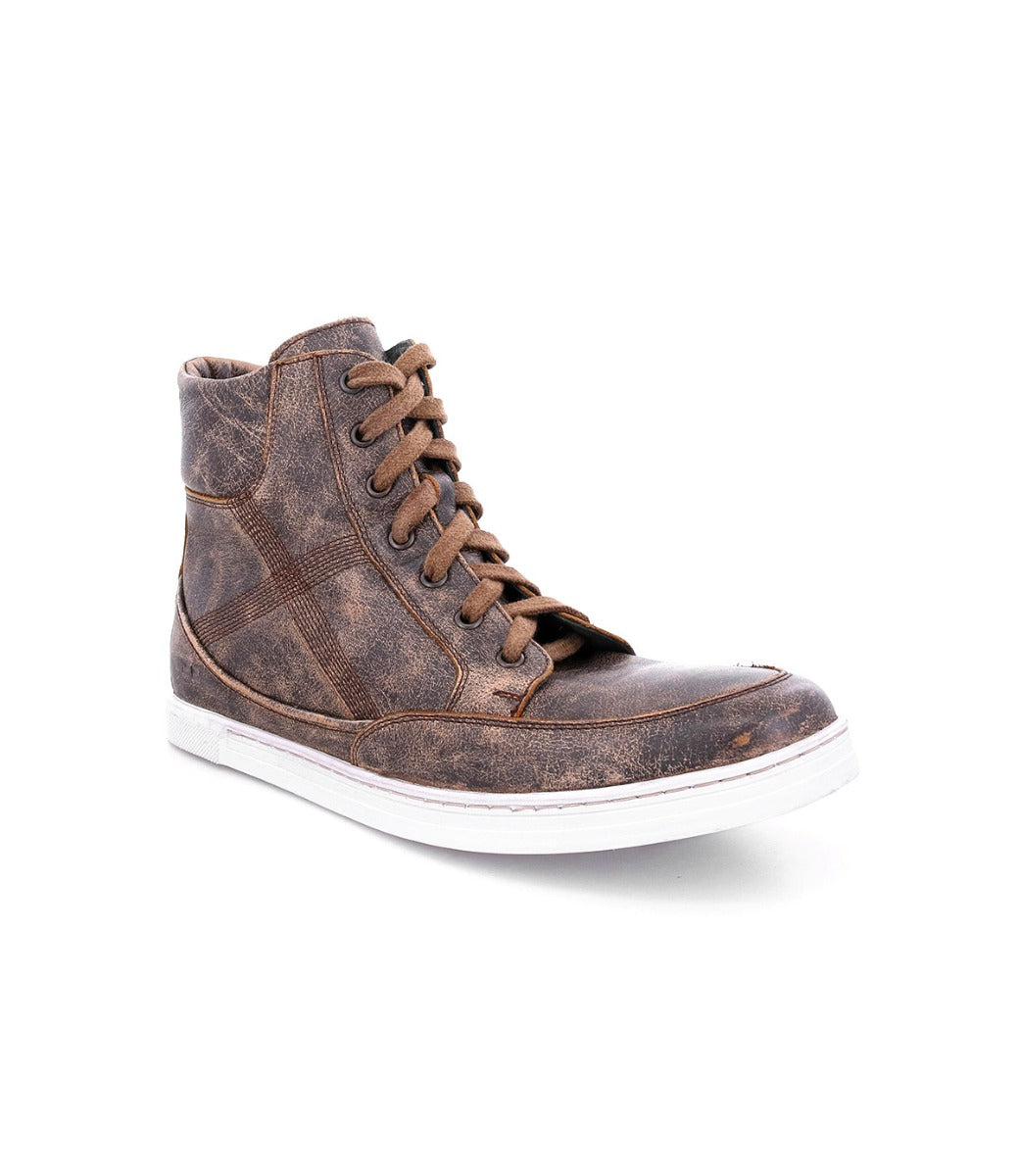 A men's Lordmind brown leather high top sneaker by Bed Stu.