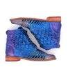 A pair of Loretta blue leather boots with woven details from Bed Stu.