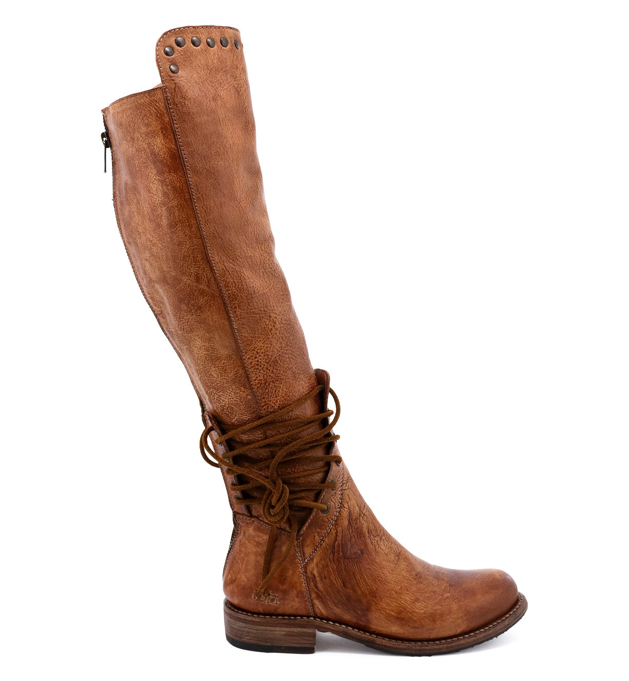 A women's Loxley brown leather boot with laces, from the brand Bed Stu.