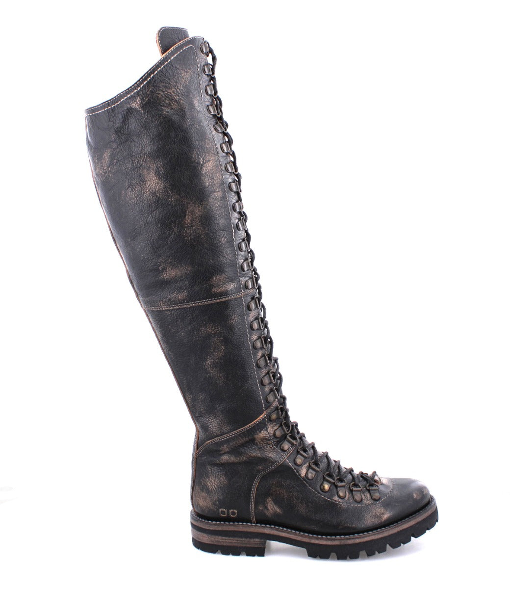 A women's Lustrous black leather boot with laces from Bed Stu.