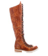 A women's brown leather boot with laces, the Lustrous boot by Bed Stu.