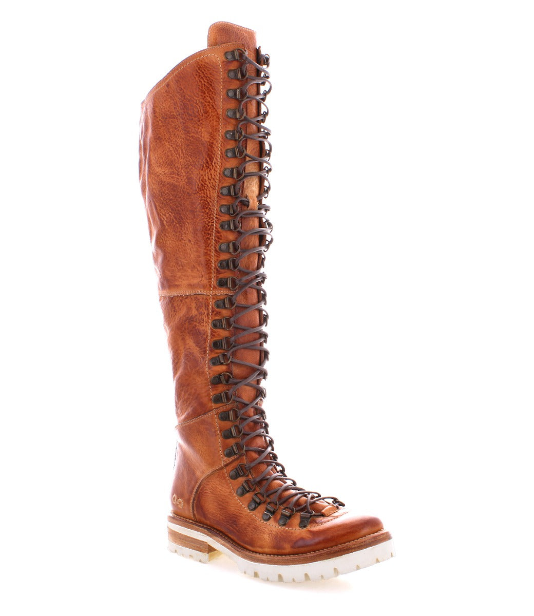 A women's Lustrous tan leather boot with laces from Bed Stu.