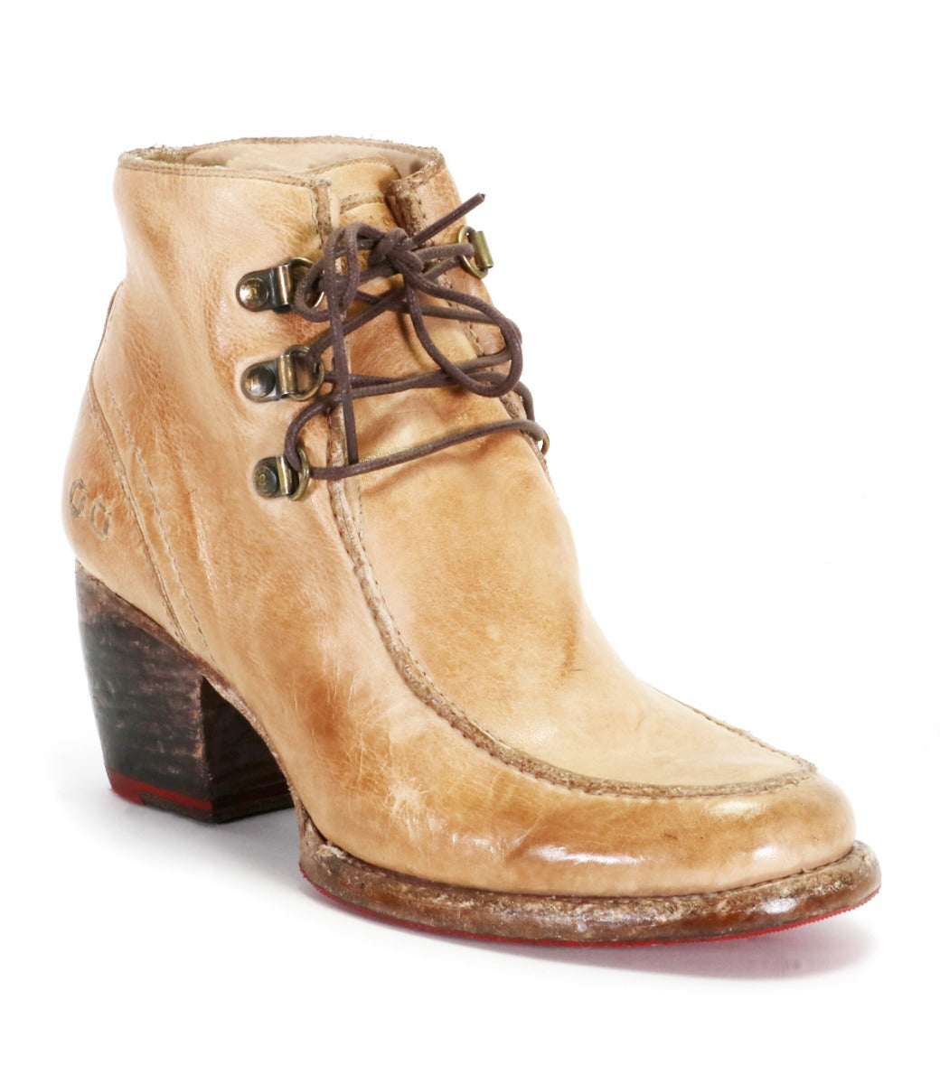 A women's tan leather ankle boot called Mage by Bed Stu.