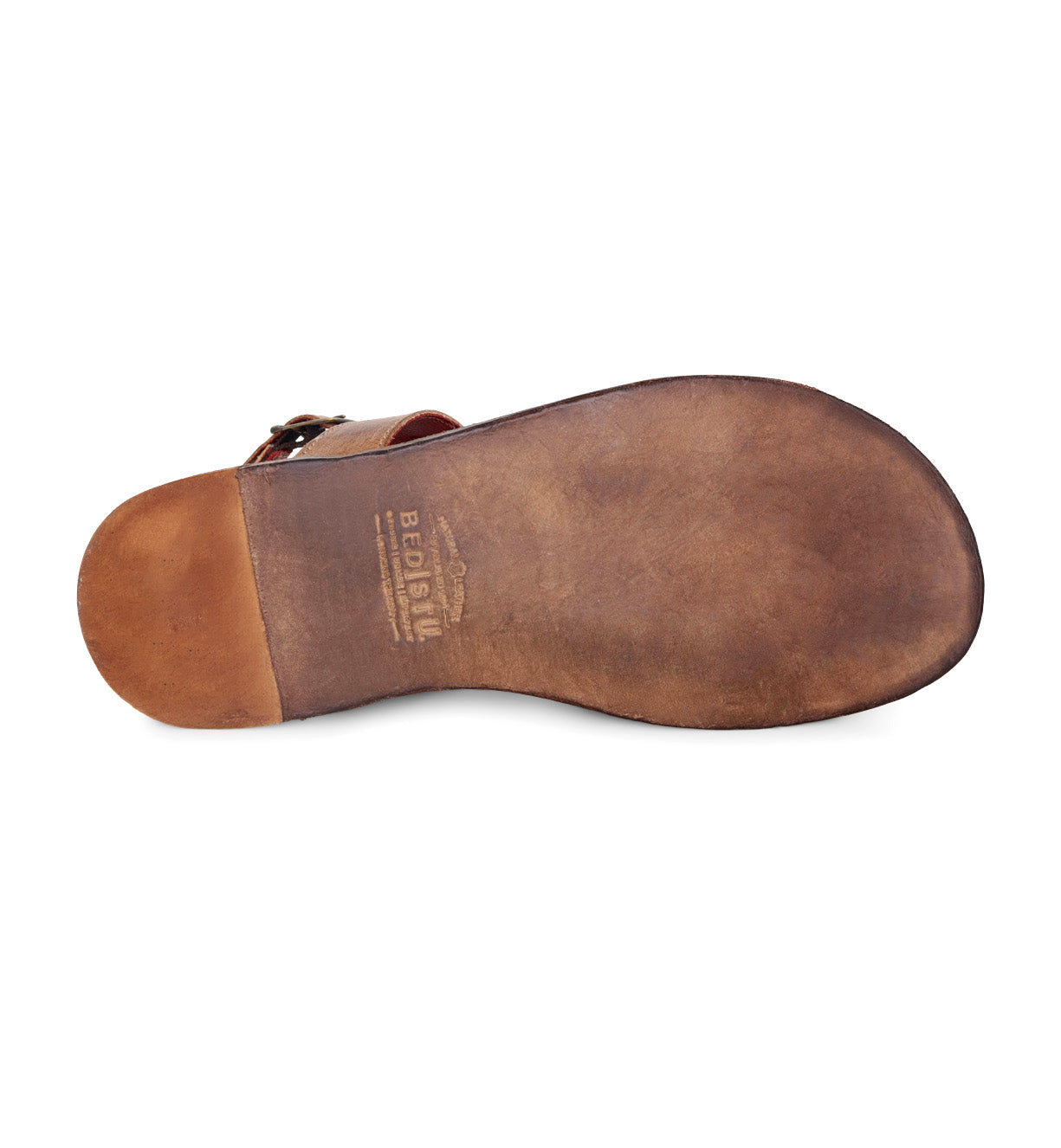 A pair of Bed Stu Manati II brown sandals with a leather sole.