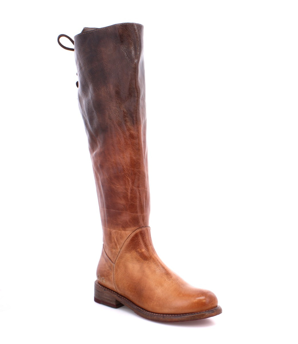 A women's Bed Stu Manchester tan leather boot on a white background.