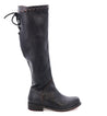 A women's black leather boot with lace detailing, the Manchester III by Bed Stu.
