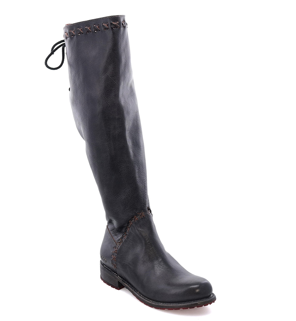A women's black leather boot with lace detailing, the Manchester III by Bed Stu.