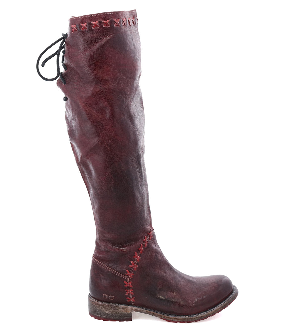 A women's Bed Stu Manchester III burgundy leather knee high boot.