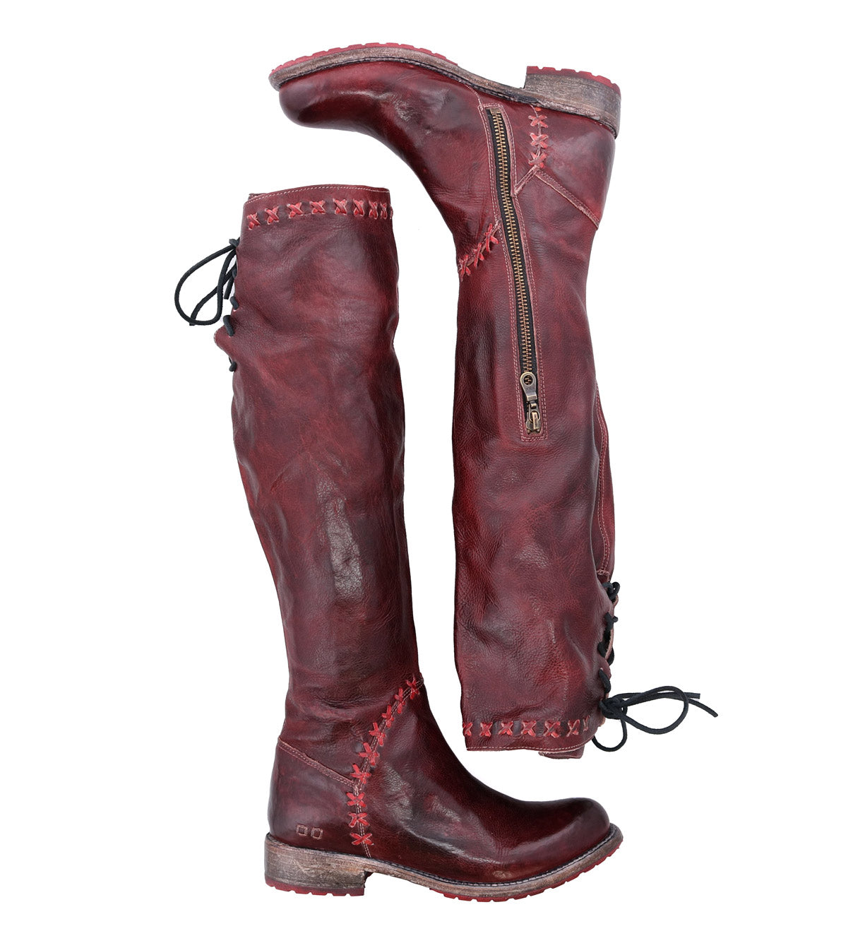 A pair of Bed Stu Manchester III women's red leather boots.