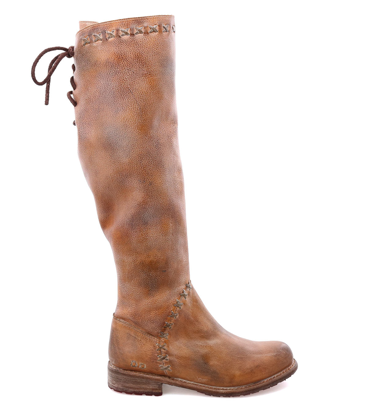 A women's brown leather boot with laces, the Manchester III by Bed Stu.