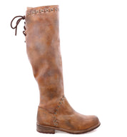 A women's brown leather boot with laces, the Manchester III by Bed Stu.