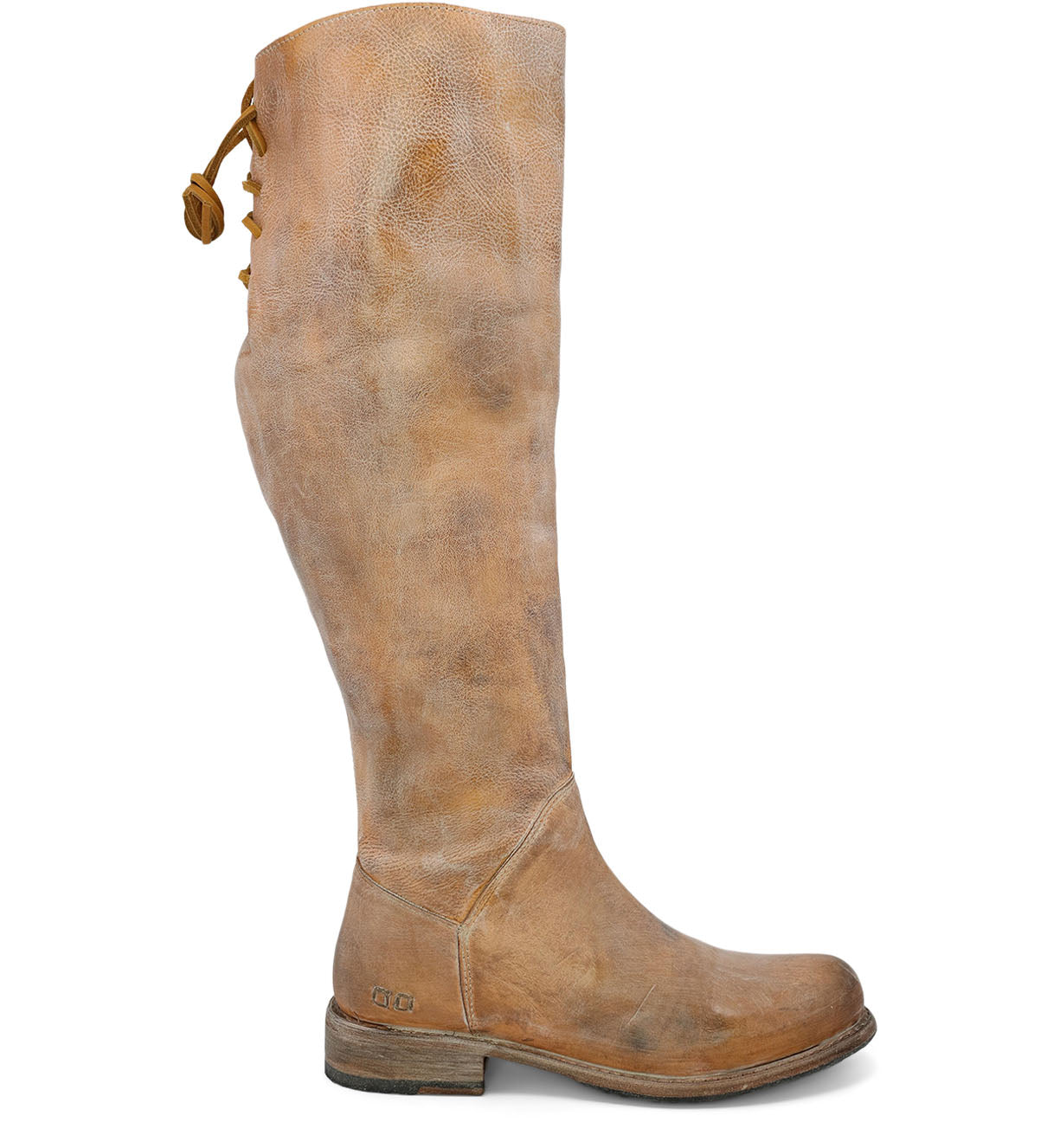 A women's Bed Stu Manchester Wide Calf tan leather knee high boot.