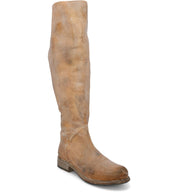 A women's Manchester Wide Calf by Bed Stu tan leather knee high boot on a white background.