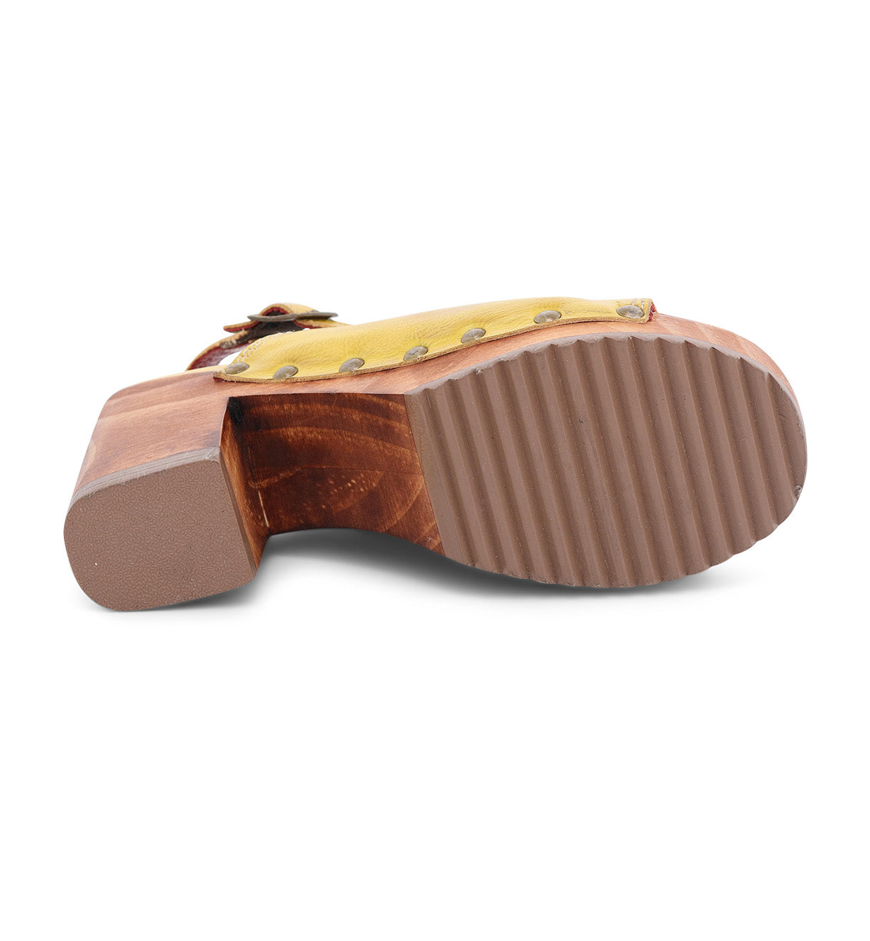 The back of a Marie shoe with a yellow sole. Brand: Bed Stu