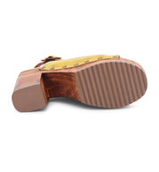 The back of a Marie shoe with a yellow sole. Brand: Bed Stu