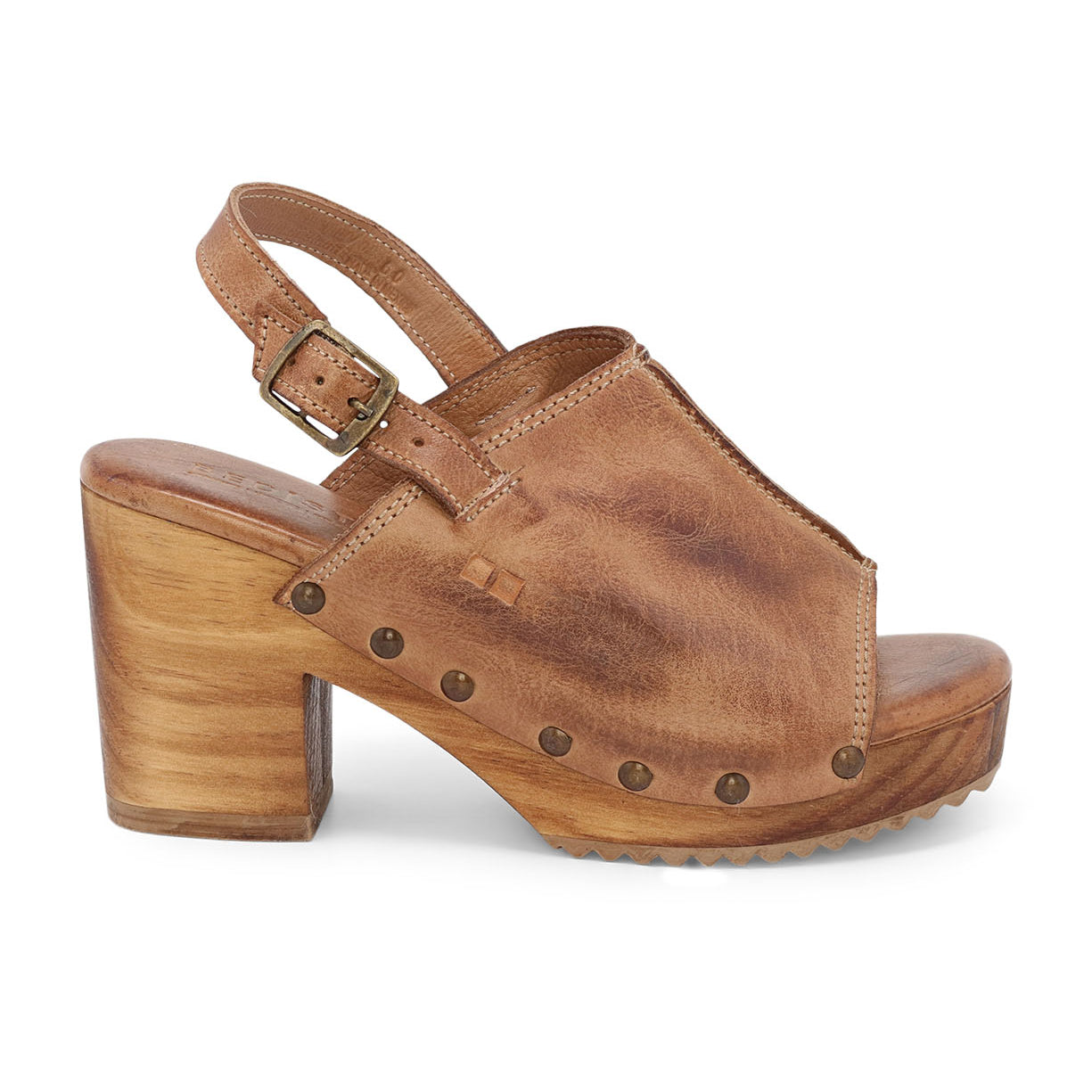 A Marie leather sandal with wooden heel by Bed Stu.