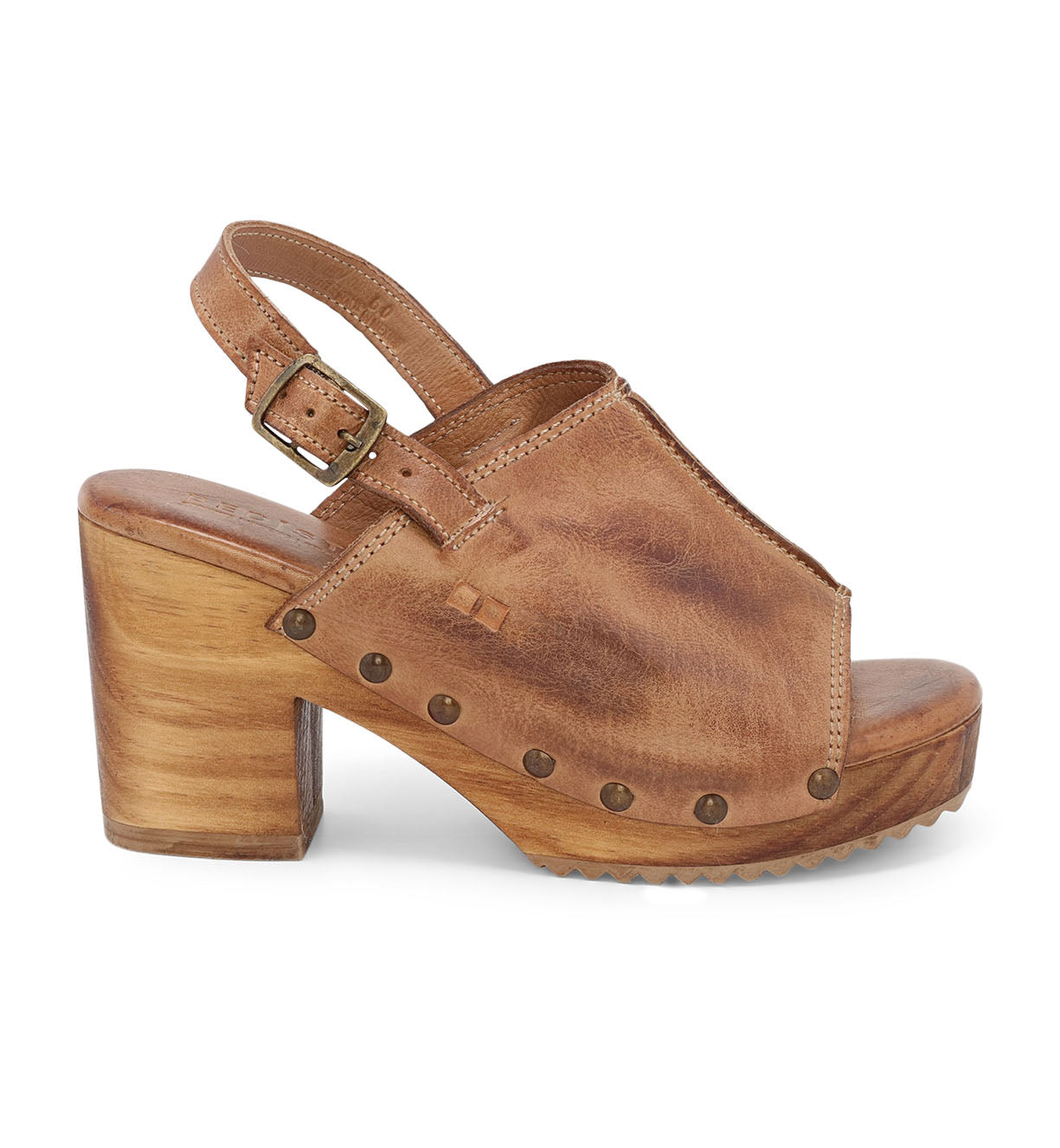 A Marie leather sandal with wooden heel by Bed Stu.
