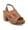 A women's tan leather sandals with a wooden heel, the Marie by Bed Stu.
