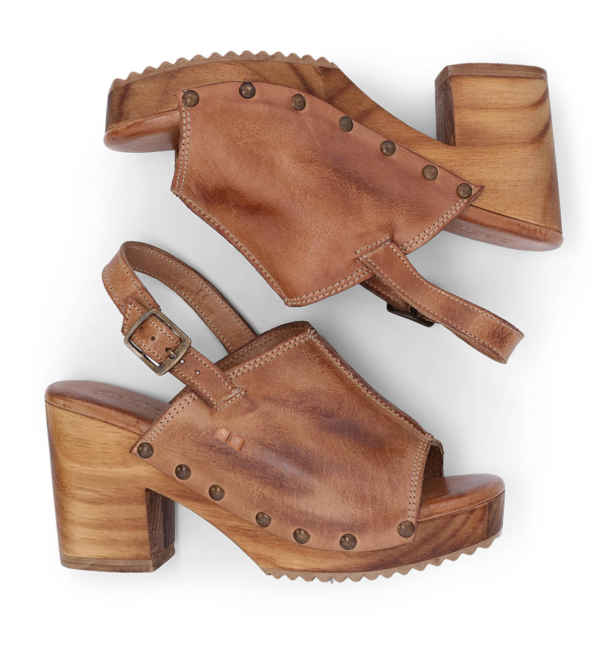 A pair of Marie brown leather sandals with a wooden heel from Bed Stu.