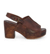 A women's brown clog sandal with wooden heel called Marie by Bed Stu.