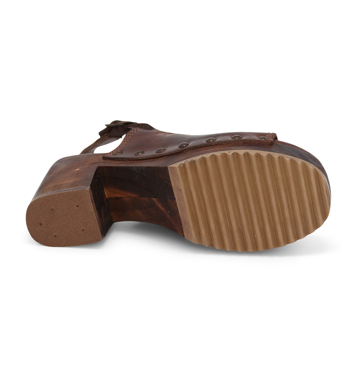 A pair of Marie sandals by Bed Stu with a rubber sole.