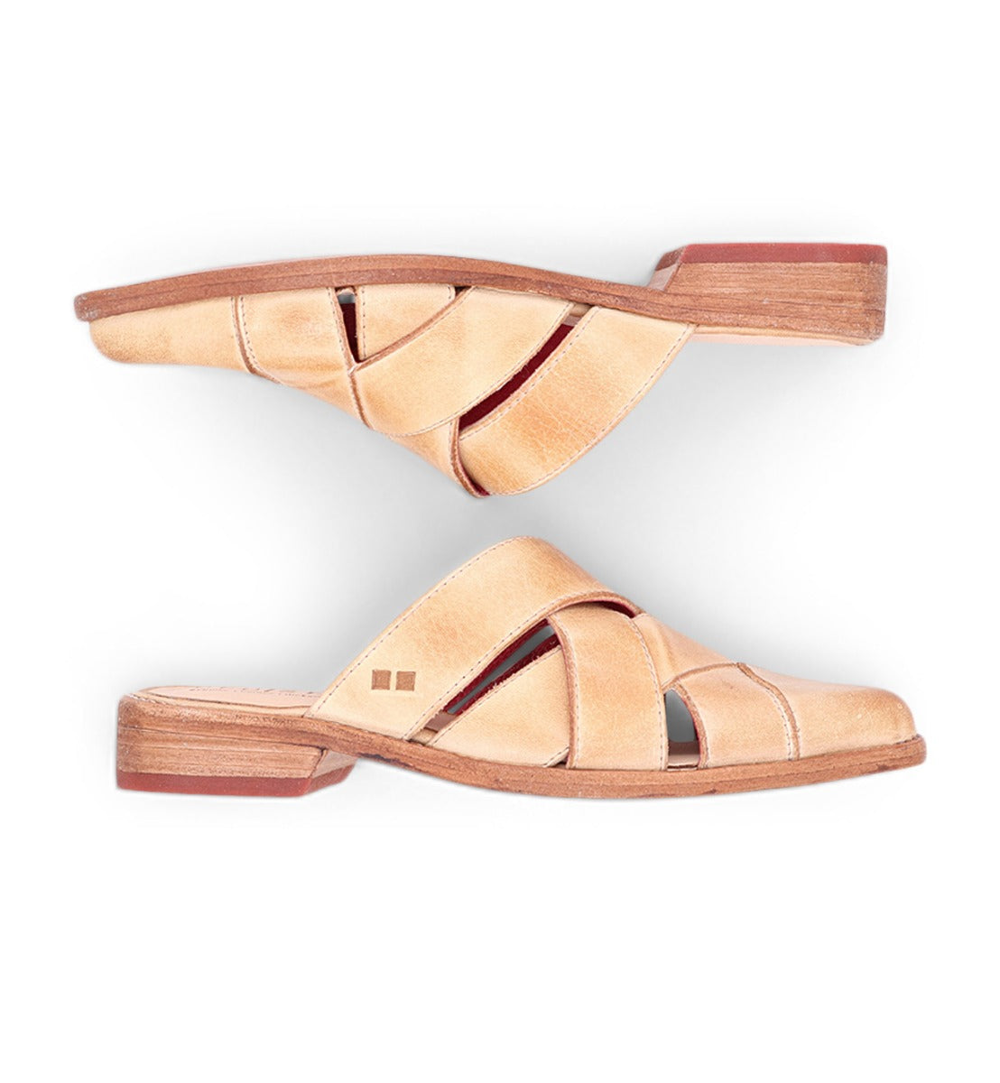 A pair of Mayra mule sandals by Bed Stu on a white background.