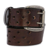 A brown leather Mccoy belt with decorative perforation on it, made by Bed Stu.