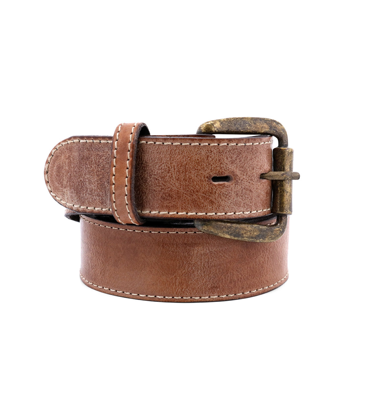 A Meander leather belt with a metal buckle from Bed Stu.