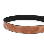 Meander by Bed Stu brown leather belt with a removable buckle and a black interior, displayed on a white background.