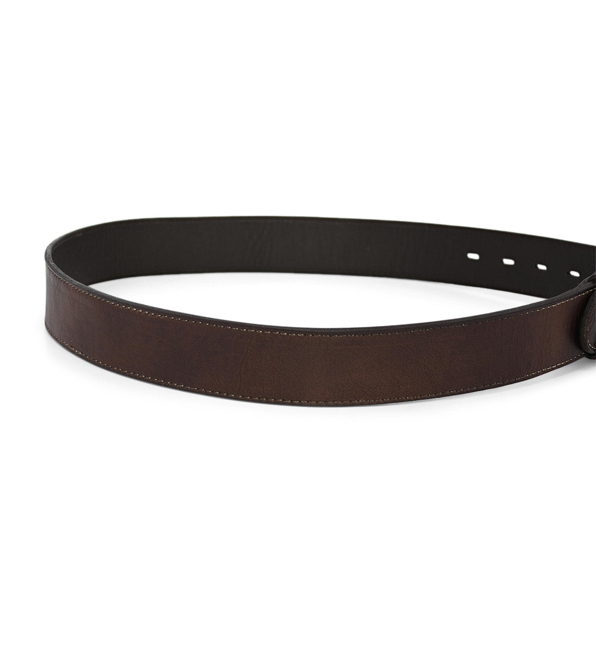 A Bed Stu Meander brown leather belt on a white background.