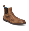 A Michelangelo tan leather chelsea boot with a buckle by Bed Stu.