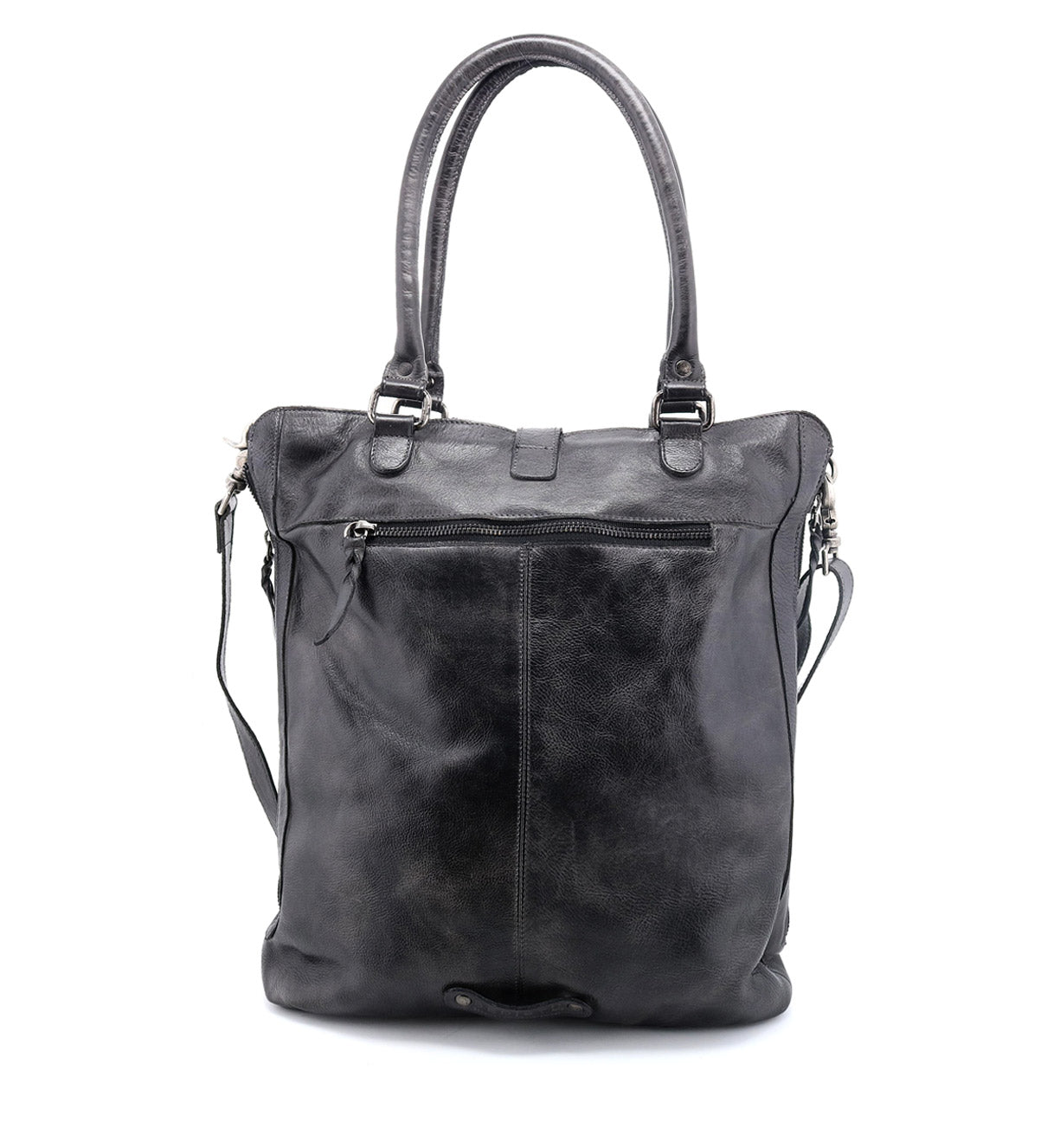 A black leather Mildred tote bag by Bed Stu with a shoulder strap.