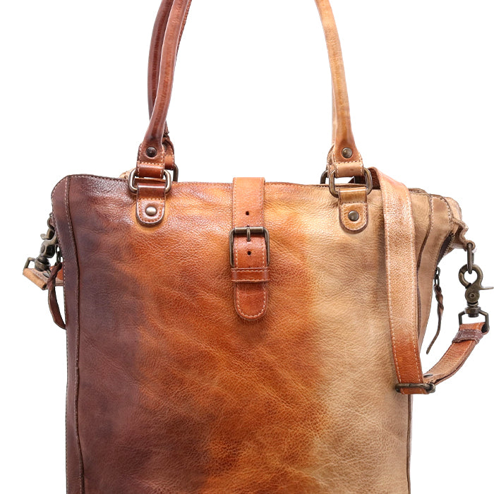 A brown and tan Bed Stu Mildred leather tote bag.
