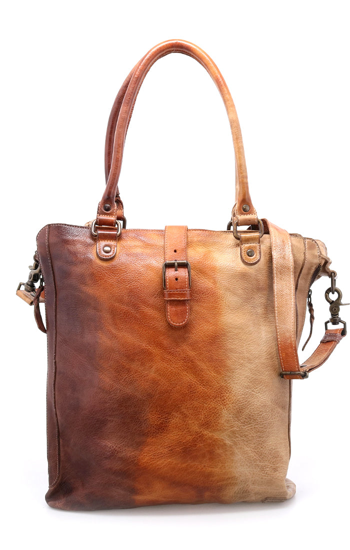 A brown and tan Bed Stu Mildred leather tote bag.