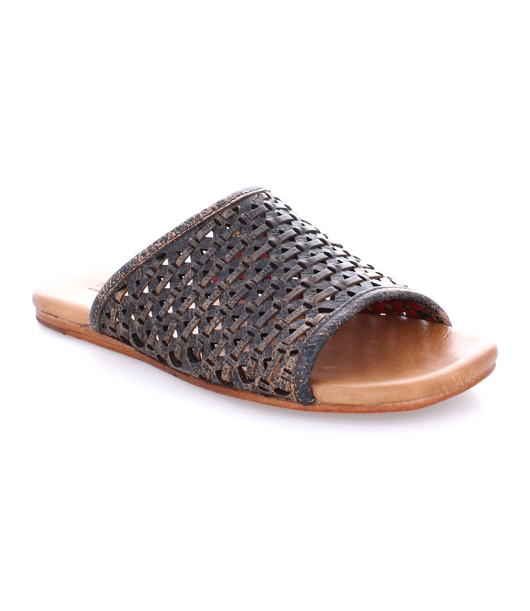 A women's black leather Minerva slide sandals by Bed Stu.