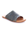 A pair of Bed Stu Minerva women's leather sandals with a woven pattern.