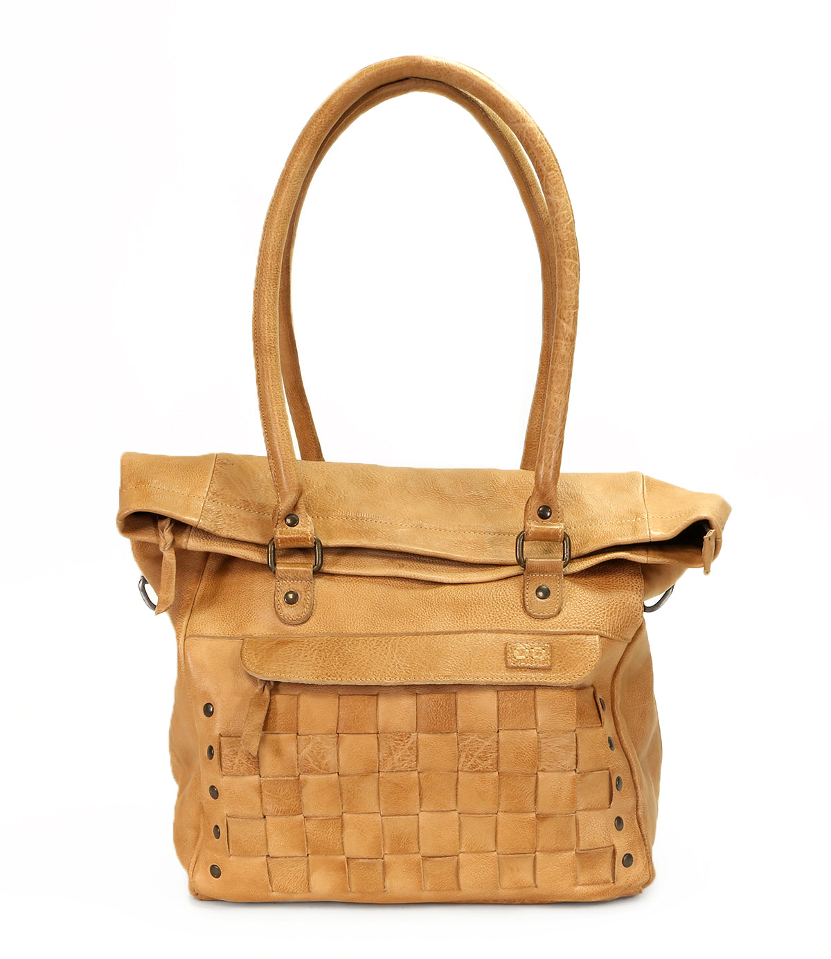 A Miriam handbag by Bed Stu, made of tan leather with handles.