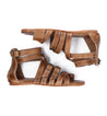 A pair of women's Miya tan leather sandals by Bed Stu with straps and buckles.