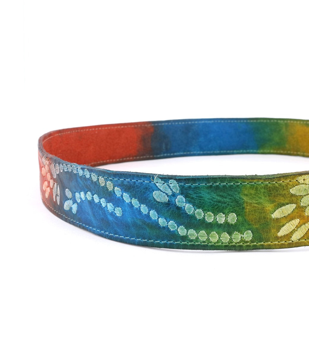 A colorful Mohawk belt with a flower design on it by Bed Stu.