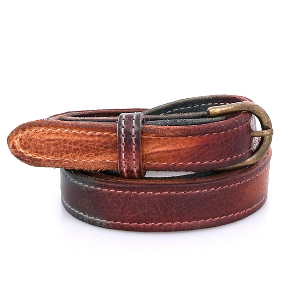 A women's Monae brown leather belt with a metal buckle by Bed Stu.