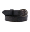 A Monae by Bed Stu black leather belt with a metal buckle.