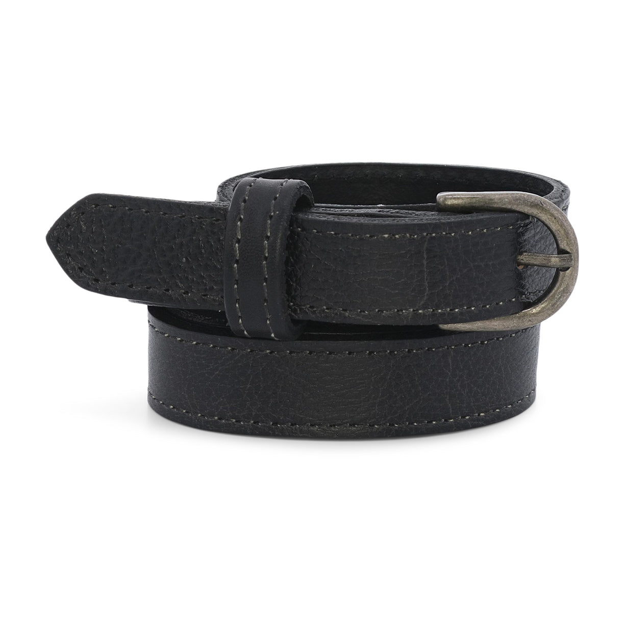 A Monae black leather belt with a metal buckle by Bed Stu.