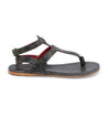 A women's Moon black leather sandal with red straps by Bed Stu.