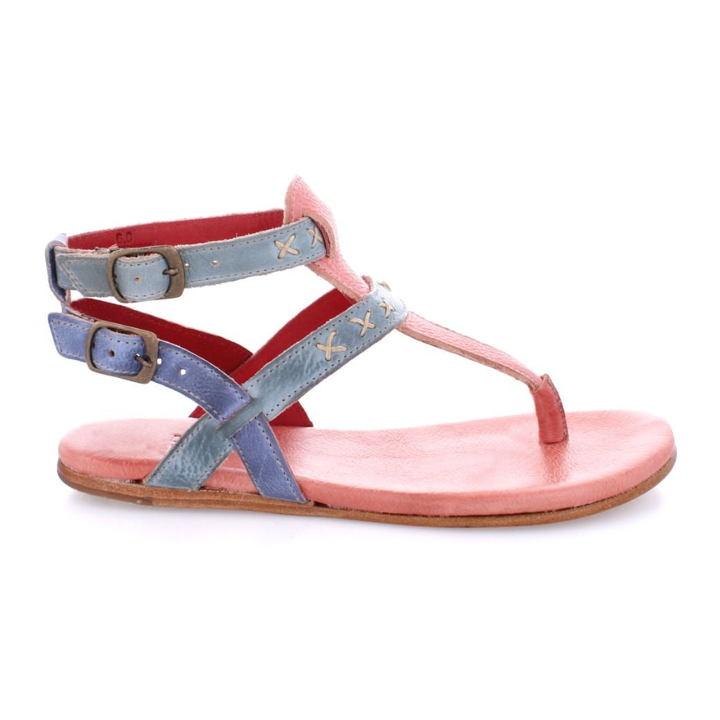 A pair of Moon sandals by Bed Stu with blue and pink straps.