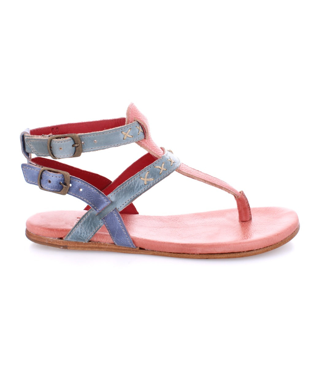 A pair of Moon sandals by Bed Stu with blue and pink straps.