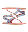 A pair of Moon sandals with blue and pink straps from Bed Stu.