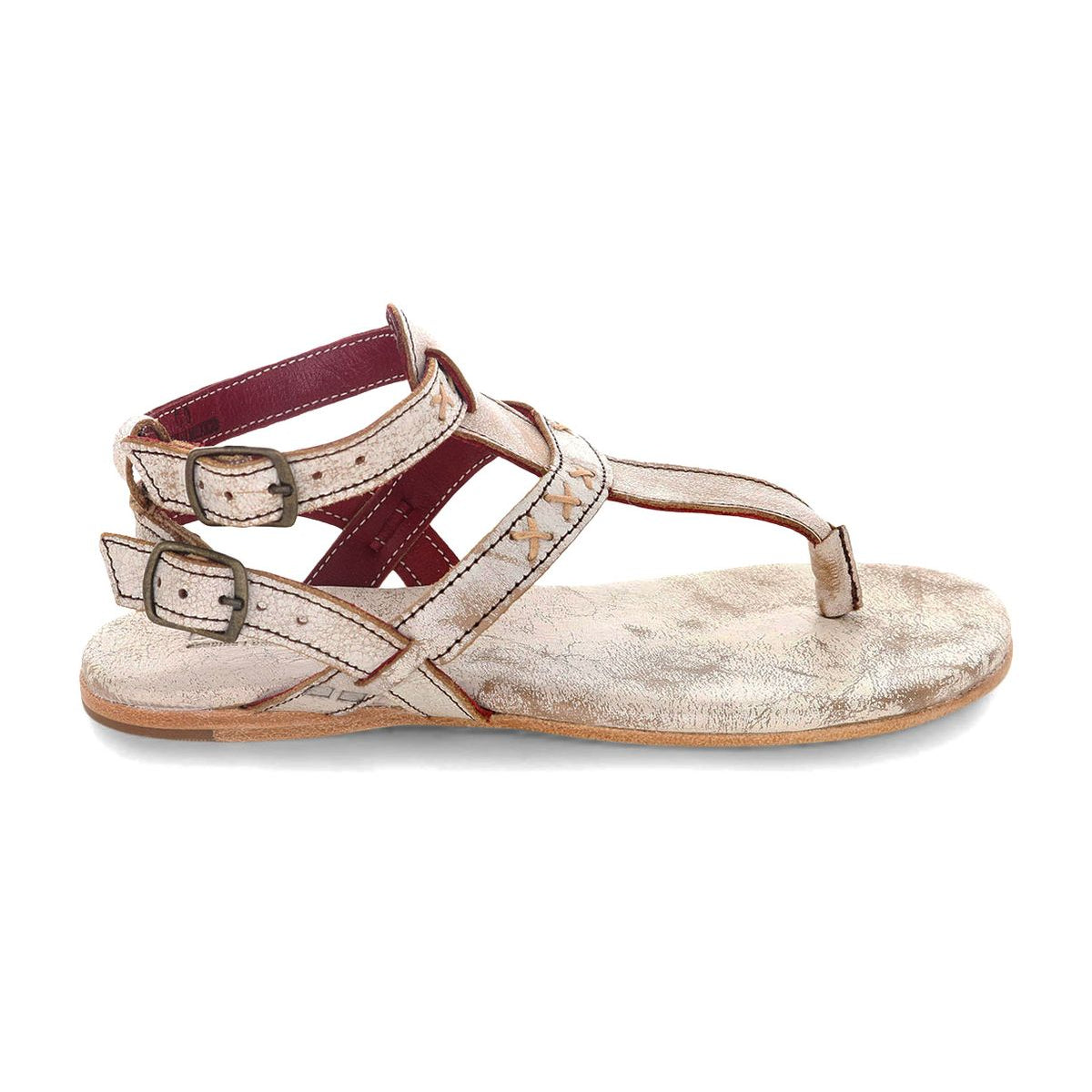 A women's Moon sandal with two straps and a burgundy color by Bed Stu.