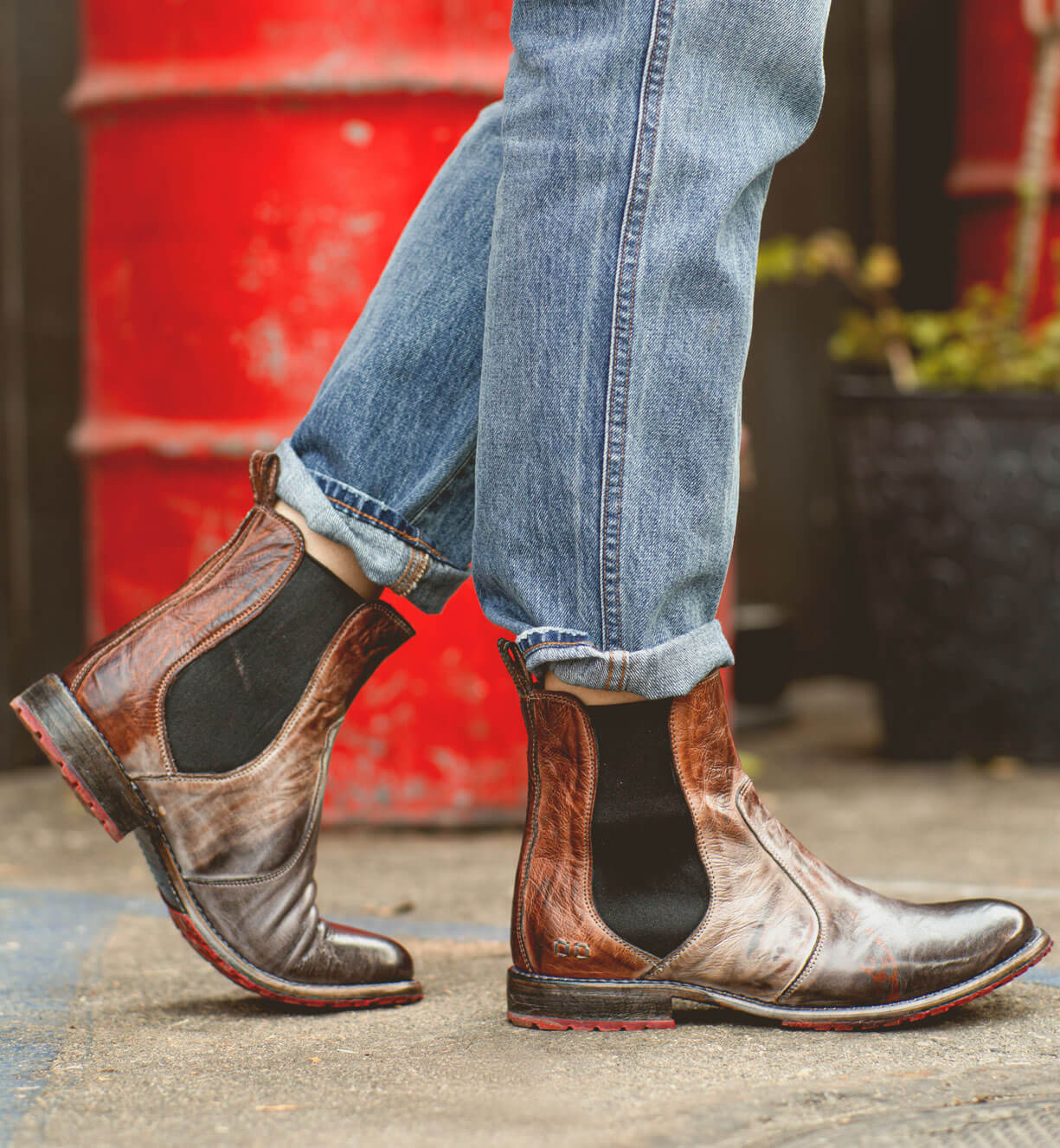 A person wearing Nandi chelsea boots by Bed Stu.