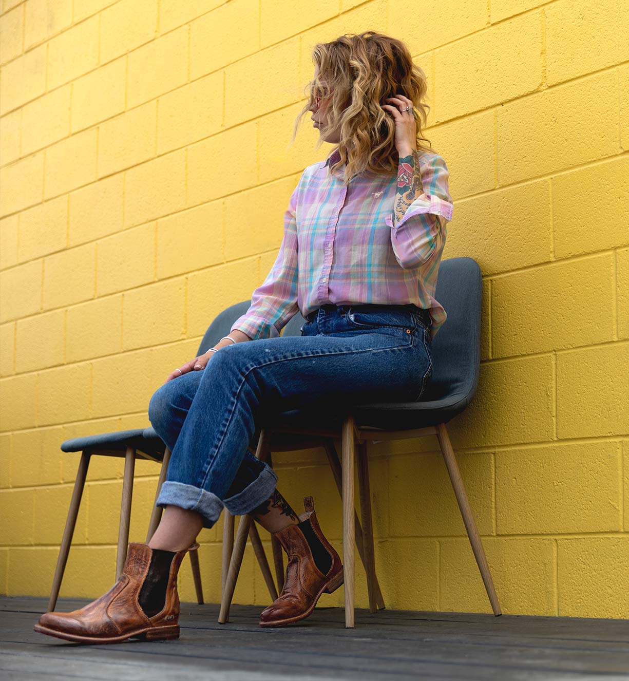 A woman wearing Nandi tan pure leather chelsea boots.