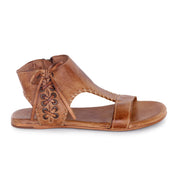 A women's tan leather sandal with lace detailing from Bed Stu.